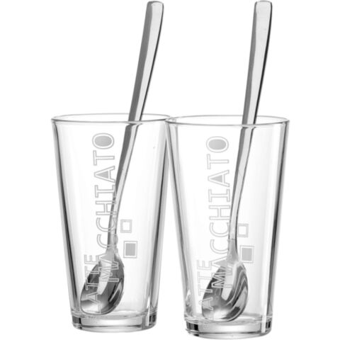 Lena Latte Macchiato Glas met Lepel Set van 2 Stuks
