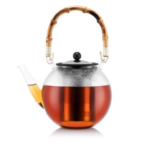 Assam Theepers met RVS Filter en Bamboe Handgreep 12 Kops 1,5 liter