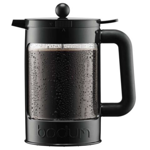 Bean Set French Press Cafetière Set voor IJs koffie met Yohki-Deksel, 2 Glazen en IJsblokjes vorm 12 Kops 1,5 liter Zwart