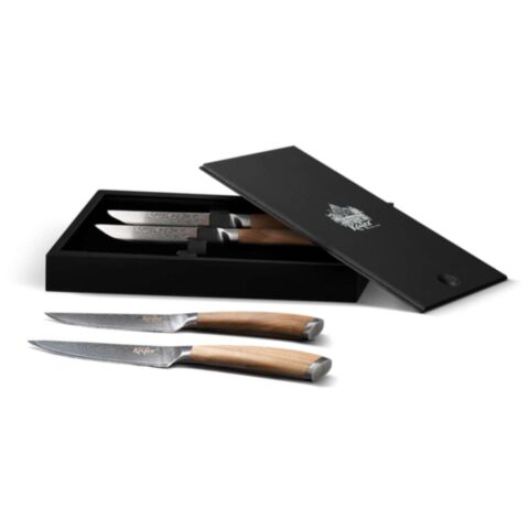 Steakmessen Olijfhout Damaststaal Set van 4 Stuks