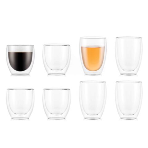Pavina Set Koffie- Theeglas Dubbelwandig 2x 80 ml 2x 350 ml Set van 4 Stuks