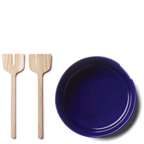 Collective Saladeschaal met Houten Saladebestek Ø 26 cm Cobalt