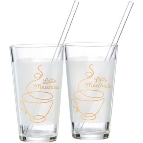 Lea Latte Macchiato Glas met Rietje Set van 2 Stuks