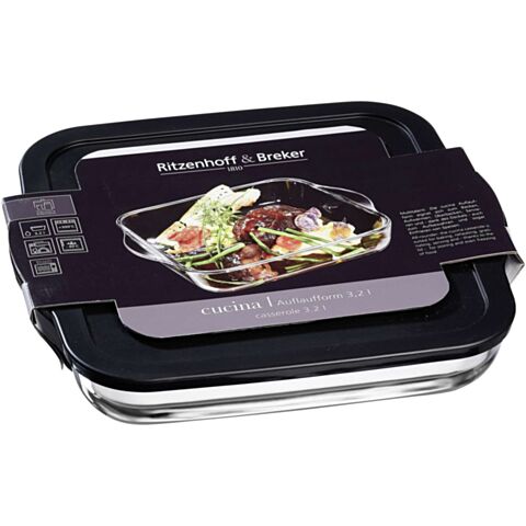 Cucina Ovenschaal Glas 29x29 cm H 7 cm 3,2 L met Deksel